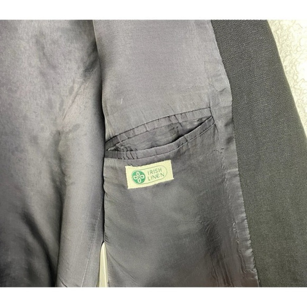 Vtg Lands End Blazer Womens 14 Irish Linen Black Relaxed Minimalist Lagom Scandi - Picture 6 of 10